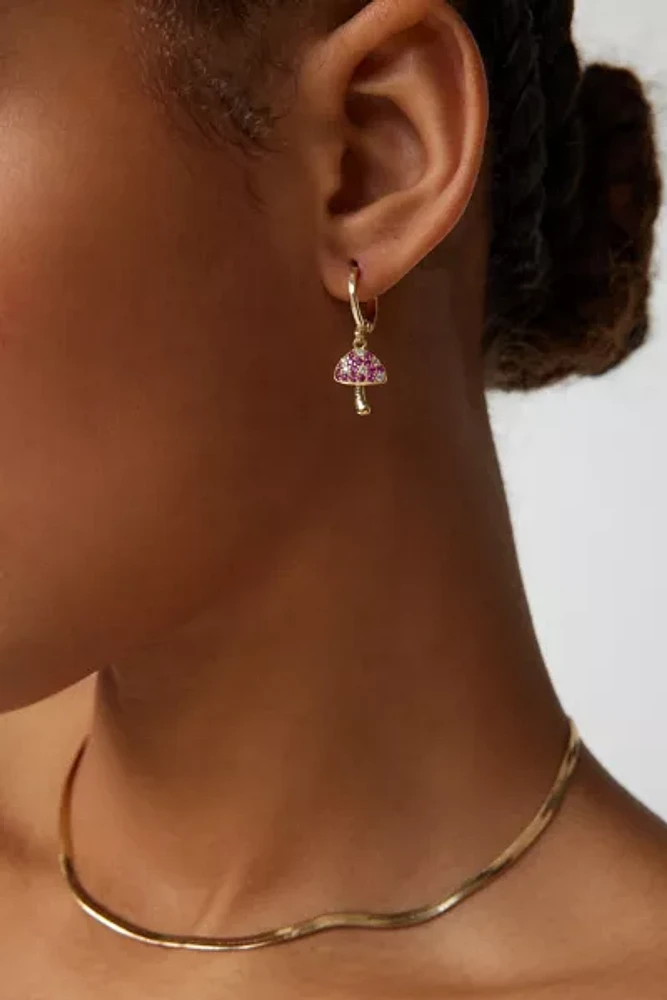 Delicate Rhinestone Mushroom Hoop Earring