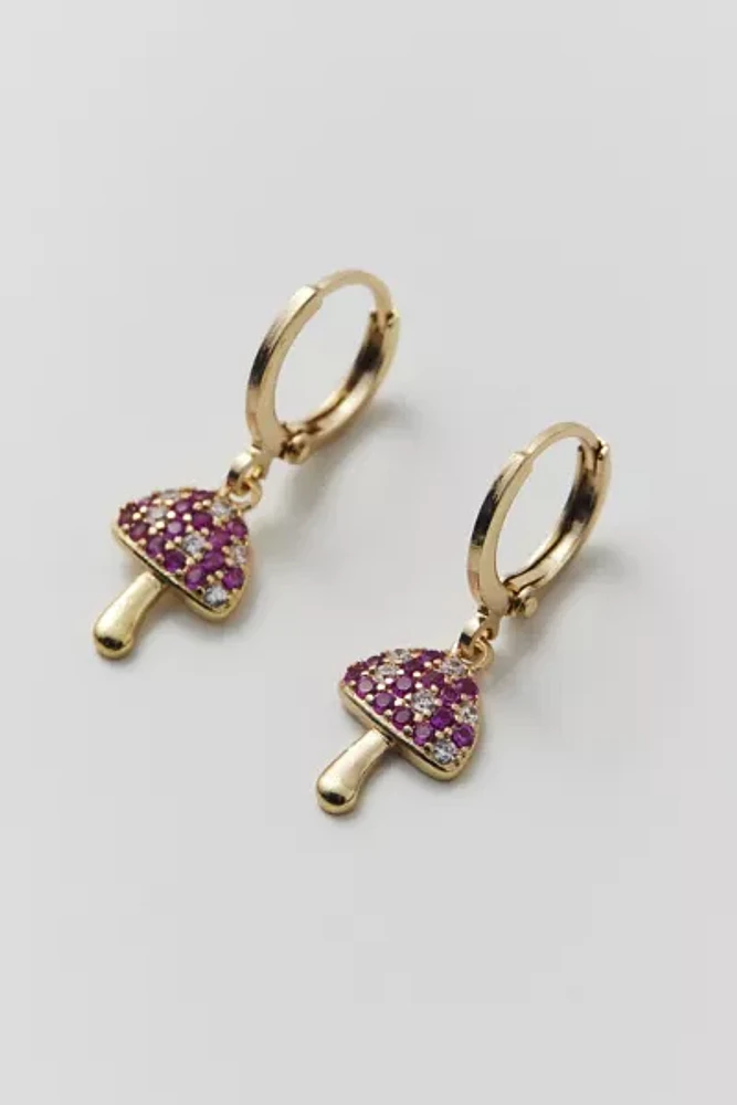 Delicate Rhinestone Mushroom Hoop Earring