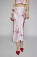 Love Shack Fancy Castle Floral Satin Midi Skirt