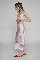 Love Shack Fancy Castle Floral Satin Midi Skirt
