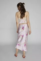 Love Shack Fancy Castle Floral Satin Midi Skirt