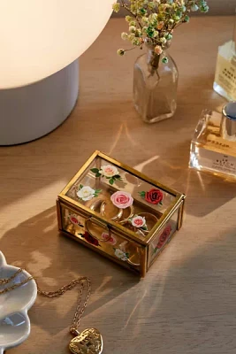 Small Floral Glass Trinket Box