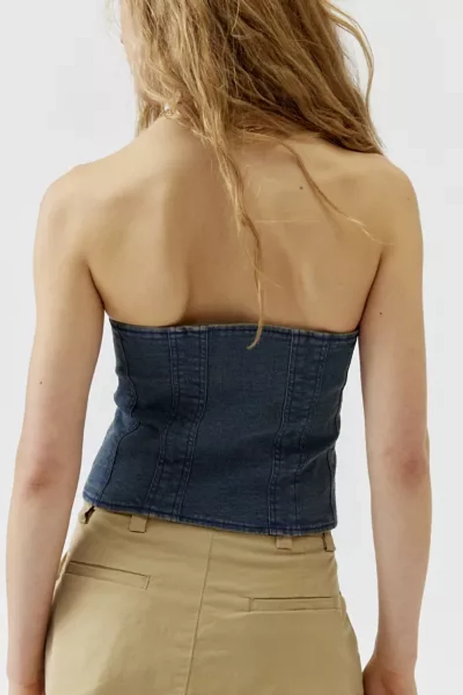 UO Leila Denim Lace-Up Tube Top