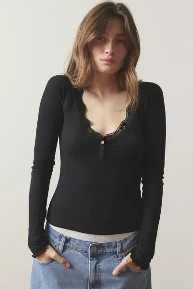 Out From Under Diana Layering Lace-Trim Henley Top