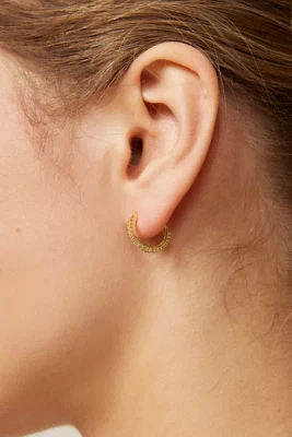 14k Gold &  White Plated Rhinestone Hoop Earring
