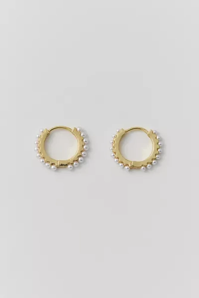 14k Gold &  White Plated Pearl Hoop Earring