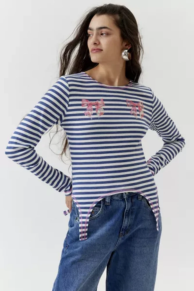 Striped Bow Long Sleeve Baby Tee