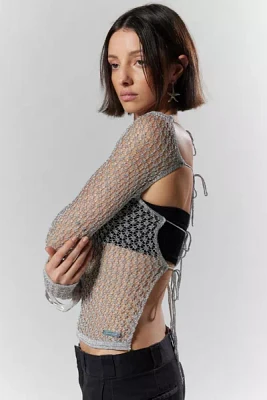 House Of Sunny Silver Plated Sheer Tie-Back Top