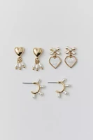 Pearl Bow Heart Delicate Earring Set