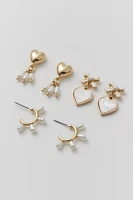 Pearl Bow Heart Delicate Earring Set