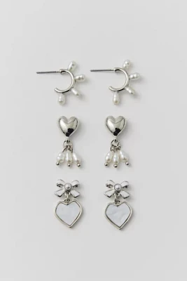 Pearl Bow Heart Delicate Earring Set