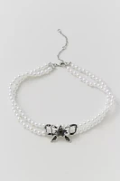 Ivey Textured Bow Pearl Choker Necklace