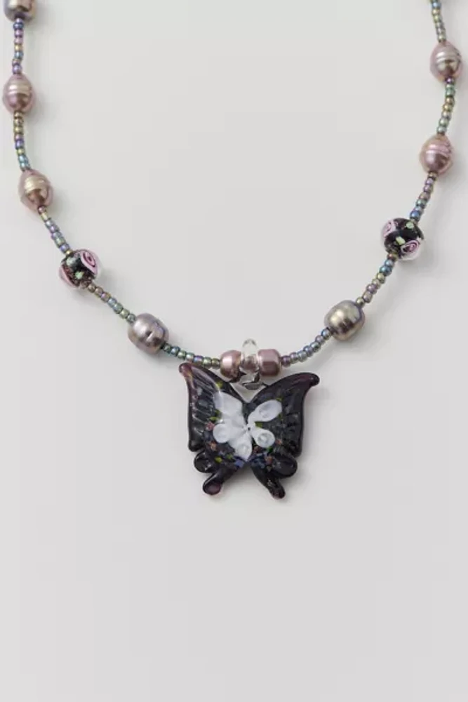 Pearl Glass Butterfly Necklace