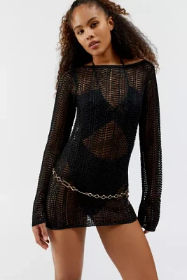 UO Lydia Semi-Sheer Crochet Mini Dress