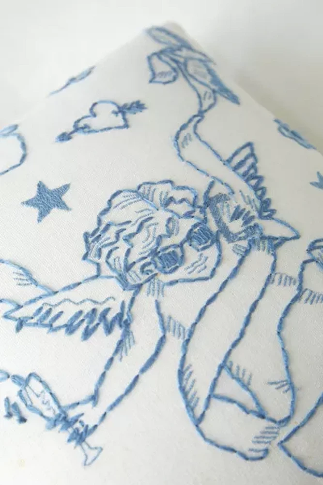 Embroidered Cherub Throw Pillow