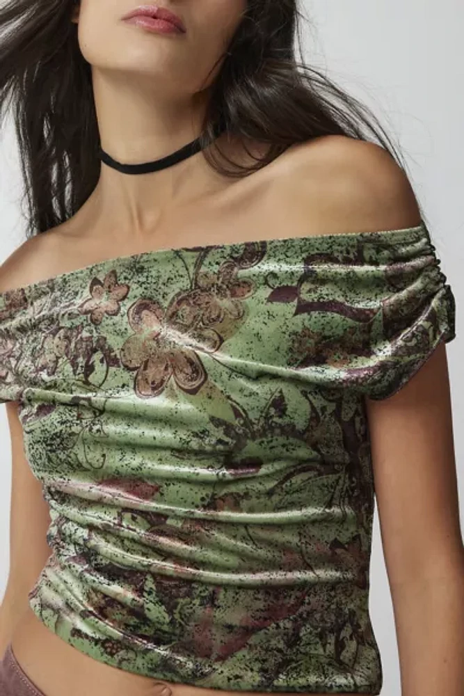 Urban Renewal Remnants Printed Velvet Off-The-Shoulder Top