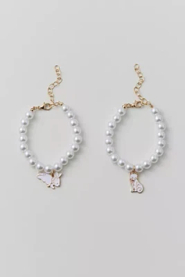 Enameled Charm Pearl Bracelet Set