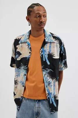 Avanti Tiger & Bamboo Pattern Silk Short Sleeve Shirt