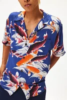 Avanti Koi Pattern Silk Short Sleeve Button-Down Shirt