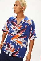 Avanti Koi Pattern Silk Short Sleeve Button-Down Shirt