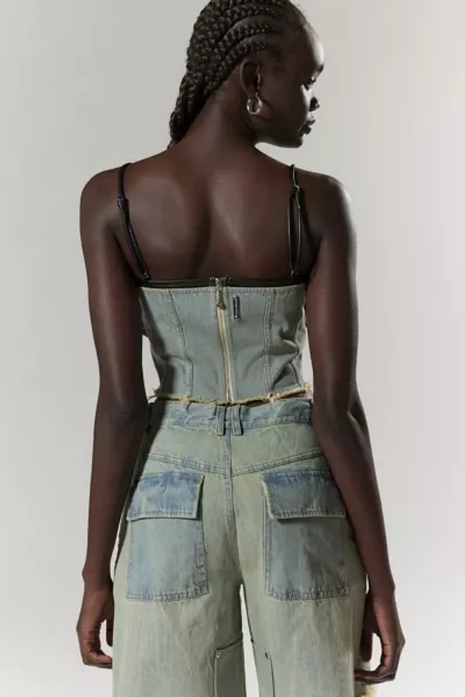 Private Policy Denim Twist-Front Tube Top