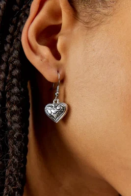Etched Heart Drop Earring