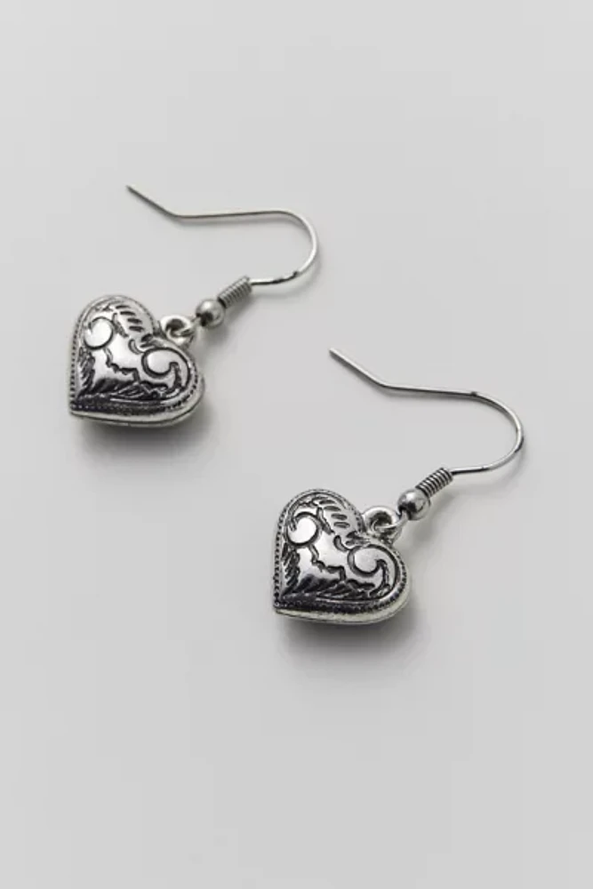 Etched Heart Drop Earring