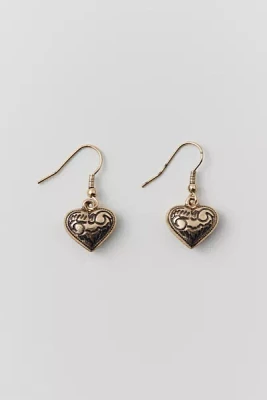 Etched Heart Drop Earring