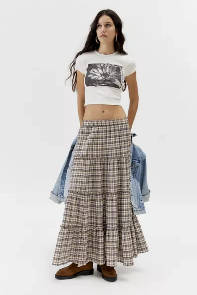 Urban Renewal Remnants Plaid Tiered Maxi Skirt