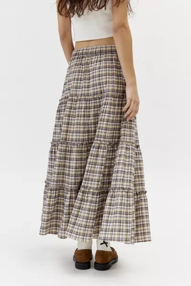 Urban Renewal Remnants Plaid Tiered Maxi Skirt