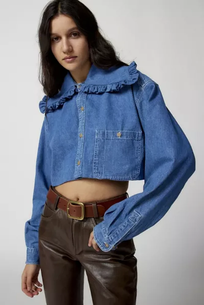 Urban Renewal Remade Ruffle Collar Chambray Cropped Shirt