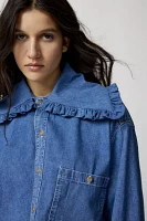 Urban Renewal Remade Ruffle Collar Chambray Cropped Shirt