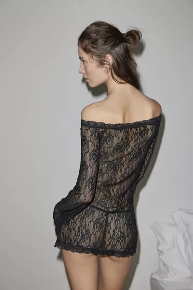 Out From Under Mariama Sheer Lace Off-The-Shoulder Mini Dress