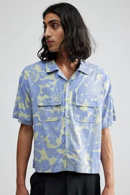 UO Jamie Rayon Short Sleeve Cropped Button-Down Shirt