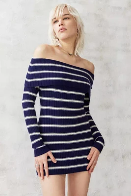 UO Tori Striped Off-The-Shoulder Knit Mini Dress