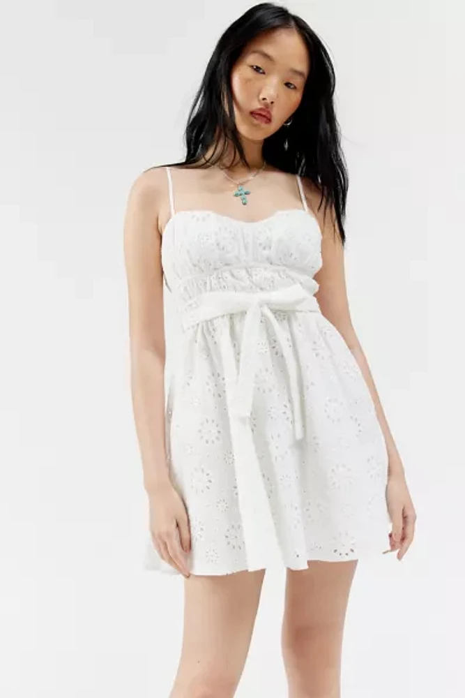 Kiss The Sky Pearl Eyelet Mini Dress