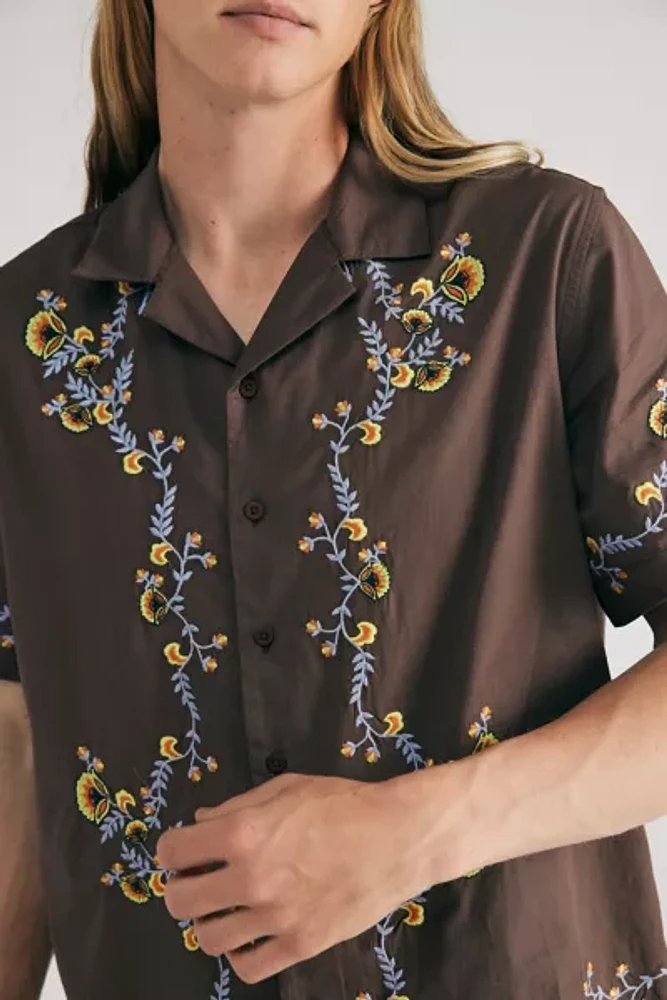 BDG Ornate Embroidered Short Sleeve Button-Down Shirt