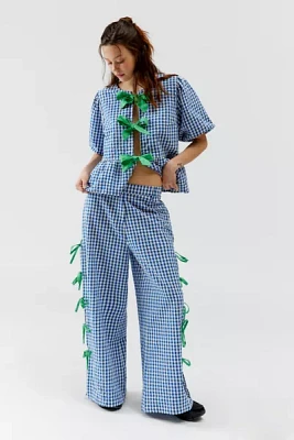 Neon Rose Bow Gingham Pant