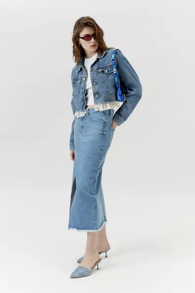 Urban Renewal Remade Y2K Lace Ruffle Denim Jacket