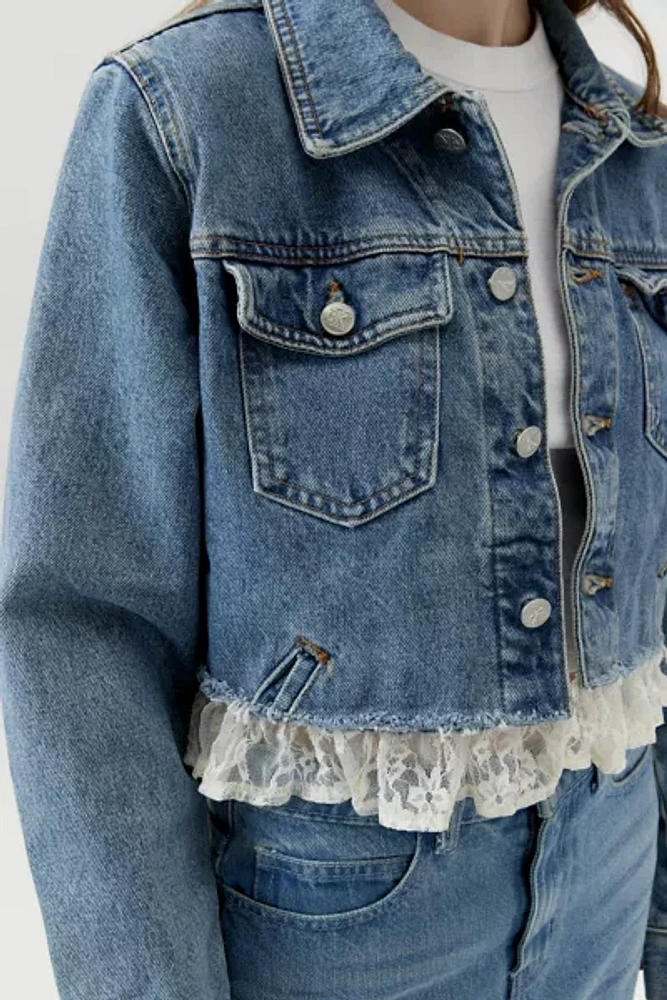 Urban Renewal Remade Y2K Lace Ruffle Denim Jacket