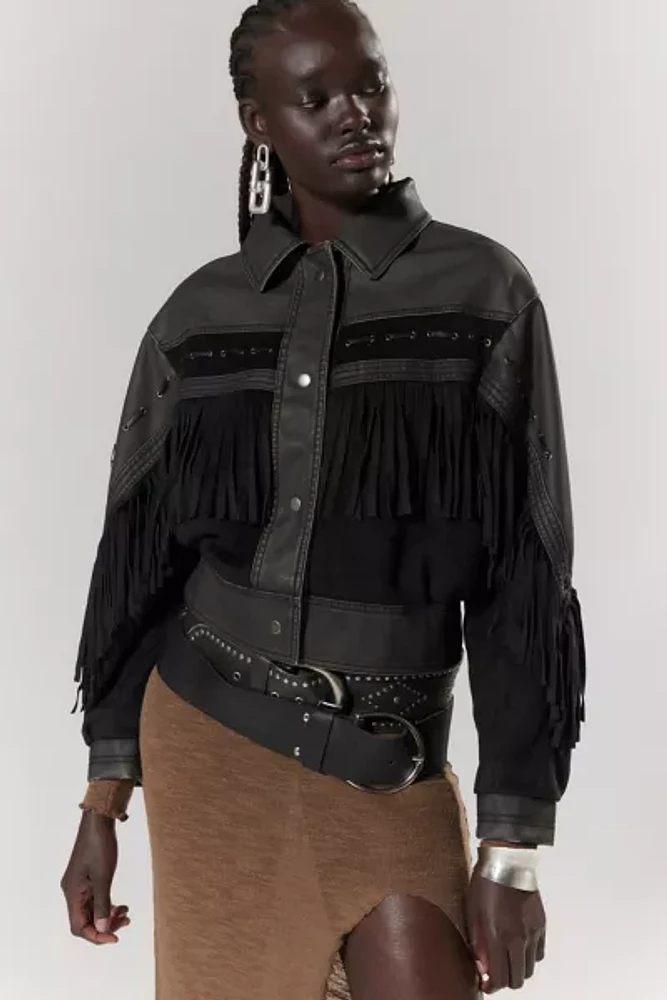 Silence + Noise Hannah Western Fringe Faux Leather Jacket