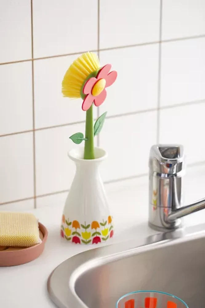 Flower Power Dish Brush & Holder Set