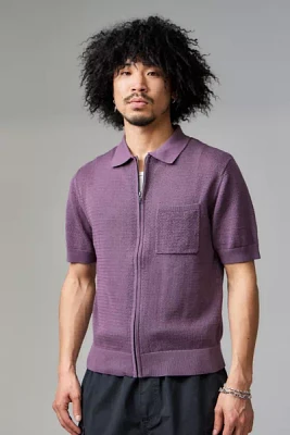 BDG Plum Mesh Zip-Through Polo Shirt