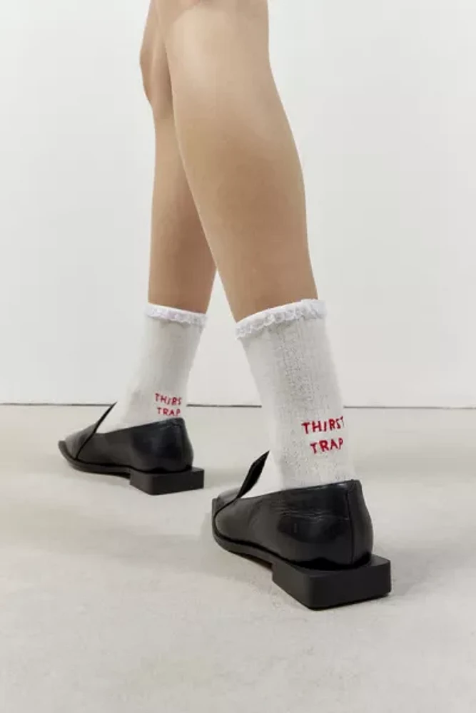 Embroidered Pointelle Crew Sock