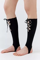 Ribbed Lace-Up Stirrup Leg Warmers