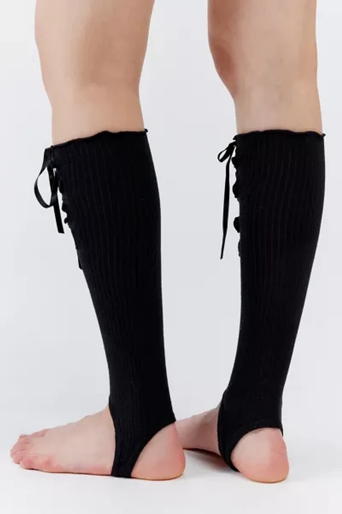 Ribbed Lace-Up Stirrup Leg Warmers