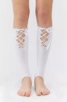 Ribbed Lace-Up Stirrup Leg Warmers