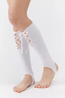 Ribbed Lace-Up Stirrup Leg Warmers