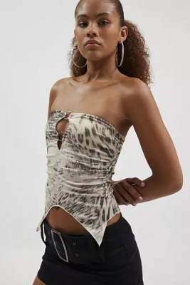 Silence + Noise Caprice Patterned Asymmetric Hem Fitted Tube Top