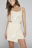 Another Girl Peony Embroidered Wrap Mini Skirt
